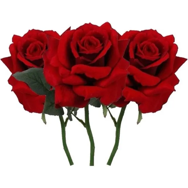 Bellatio Flowers & Plants Top Art Kunstbloem Roos de luxe - 3x - rood - 30 cm - kunststof steel - decoratie bloemen