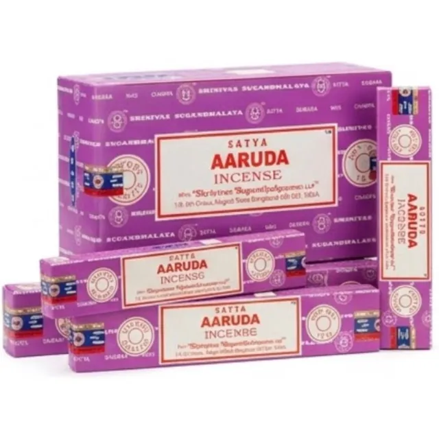 Satya Aaruda Wierook - 12 X 15g - Traditionele Handgerolde Indiase Wierookstokjes - Spirituele Reiniging & Frisse Geur met Kajal Sticker bruin