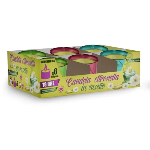 Setablu Citronella - geurkaars - muggen - tuinkaars - gekleurde metalen emmer - 6 stuks - 18 branduren roze