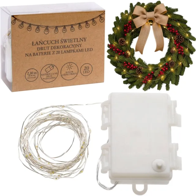 Mikro LED-lampjes op draad 2,3 m, MIKRO Lampjes OP BATTERIJEN, WARM LICHT 20 lampjes