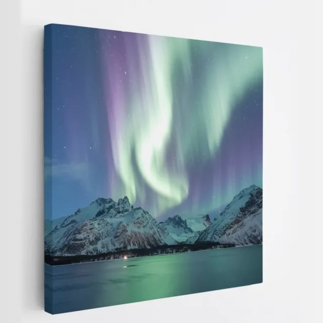 Saammp Canvas Schilderij - Noorderlicht in ijsland - Landschap - Natuur - 40x40 - Foto op canvas - Wanddecoratie - Muurdecoratie Woonkamer - Slaapkamer decoratie - Canvas Print Multicolor