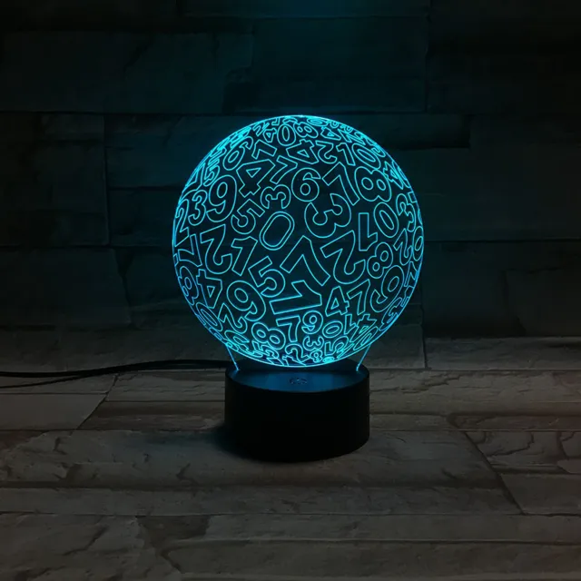 MC Living 3D Led Lamp Met Gravering - RGB 7 Kleuren - Bal Van Cijfers