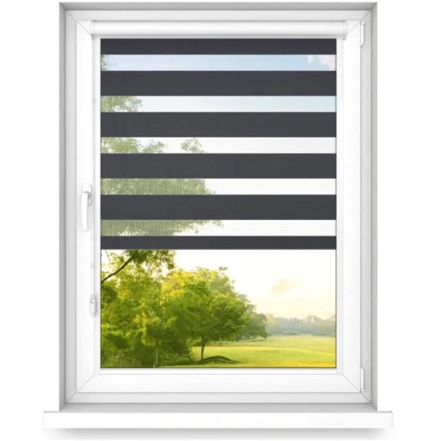 Fart Produkt time4blinds - Dubbele Rolgordijnen Zonder Boren - Zebra-Rolgordijnen voor Ramen en Deuren - om te Plakken, met Aluminium Cassette, Lichtdoorlatende Stof - Antraciet, 1400x600, Links Anthraciet - Links