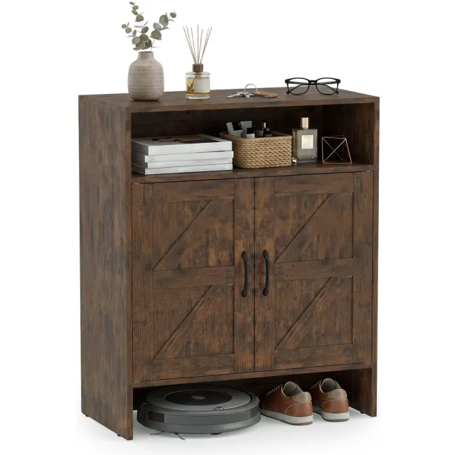 Costway Schuhschrank in landelijke stijl met deuren, 70 x 35 x 95 cm (Bruin) Rustiek Bruin