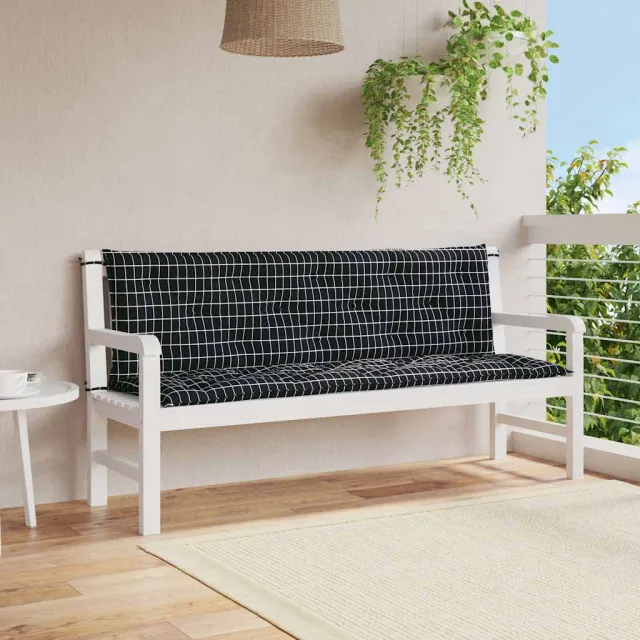 vidaXL Tuinbankkussens 2 st ruitpatroon 150x50x7 cm stof zwart Meerkleurig