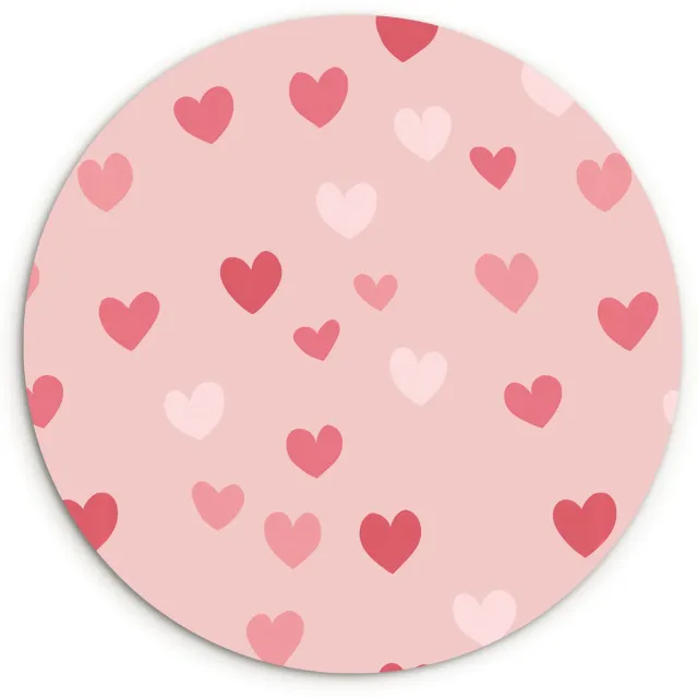 WallCircle Wandcirkel 150x150 cm - Muurcirkel Hartjes - Patroon - Roze - Eenvoudig - Muurdecoratie woonkamer - Wanddecoratie slaapkamer - Kamer decoratie accessoires - Ronde schilderijen