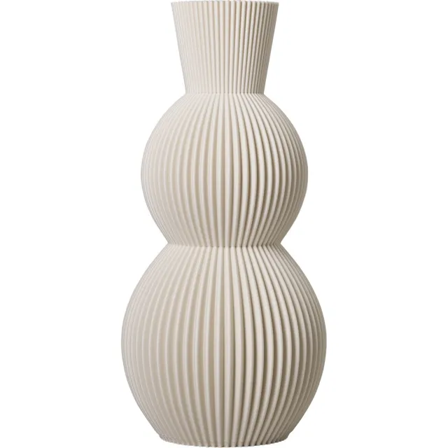 Slimprint Vaas NOVA, Creme Wit, D18,9 x H40 cm, Gestreepte Design Vaas, Moderne Tafeldecoratie Gemaakt van Gerecycled Biokunststof