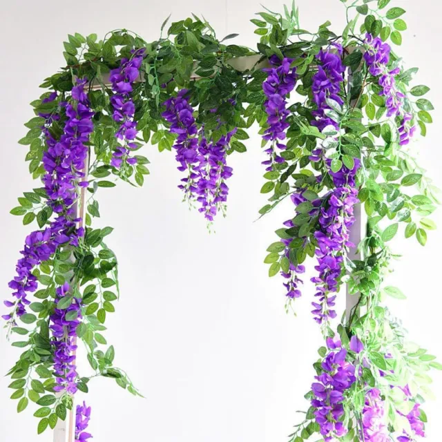 ShawnQ 2x6.5ft Hangende Blauweregen Bloemen Kunstmatige Zijden Slinger voor Feest en Huisdecoratie Paars