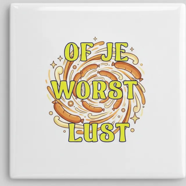 Nevolis Grappige “Of Je Worst Lust” Keramische Tegel 15x15 cm – Humoristische Hollandse Worst Design | Uniek Keuken & Woondecoratie Cadeau Multi Color