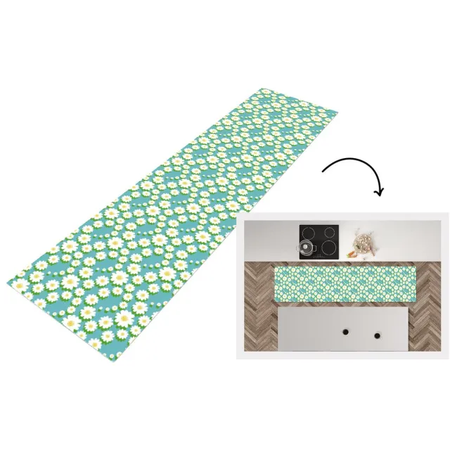 KitchenYeah Keukenloper - Loper keuken - Bloemen - Patroon - Madelief - Keukenloper vinyl multicolor