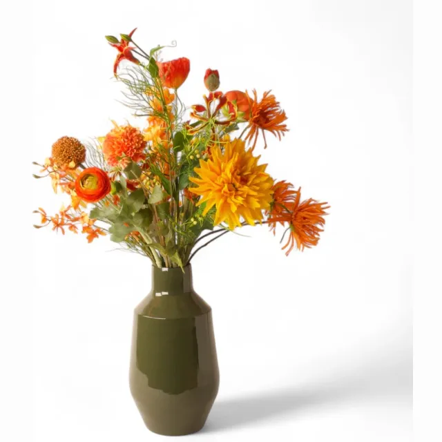 Winq Zomers Plukboeket - kunstboeket oranje geel rood 80cm - incl. Vaas- onderhoudsvrij - natuurlijke uitstraling
