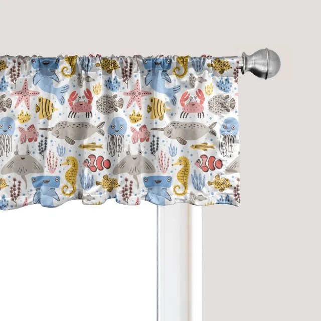 ABAKUHAUS Onderwater raamvalletje, gordijnvalletje voor keuken en slaapkamer met tunnelzoom, 137 cm x 45 cm, wit meerkleurig wit veelkleurig