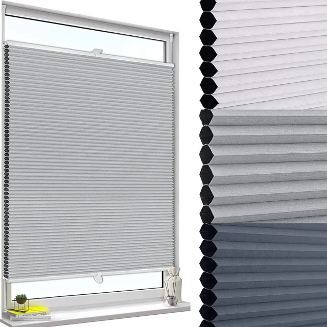 Furnibella Honingraatjaloezie Honingraatplissé zonder boren 60x130cm,Plissé gordijn Geplooide jaloezie zonwering met klemdragers,Grijs Wit WPS0001gr