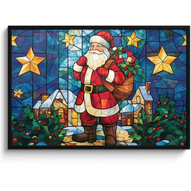 FrameYourWall Poster in lijst - Fotolijst 120x80 cm - Posters - Kerstman - Glas - Kleurrijk - Posterlijst zwart - Decoratie - Wanddecoratie woonkamer - Muurdecoratie slaapkamer - Kerstversiering - Kerstdecoratie voor binnen - Kerstmis