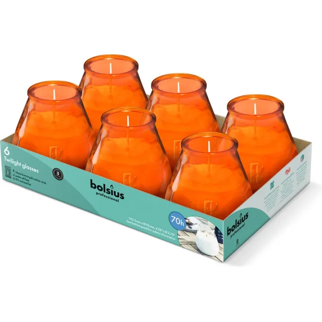 Bolsius Twilight - Kaars in glas - Patio - Oranje - Tray 6 - 70 branduren - Halloween
