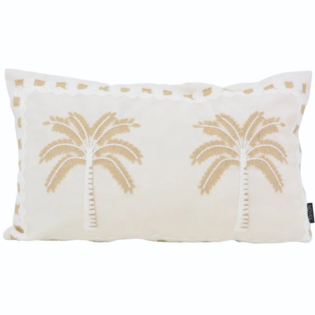 NOVÉE Ibiza Palmboom Crème Kussenhoes | 30x50 cm | Polyester Zwart