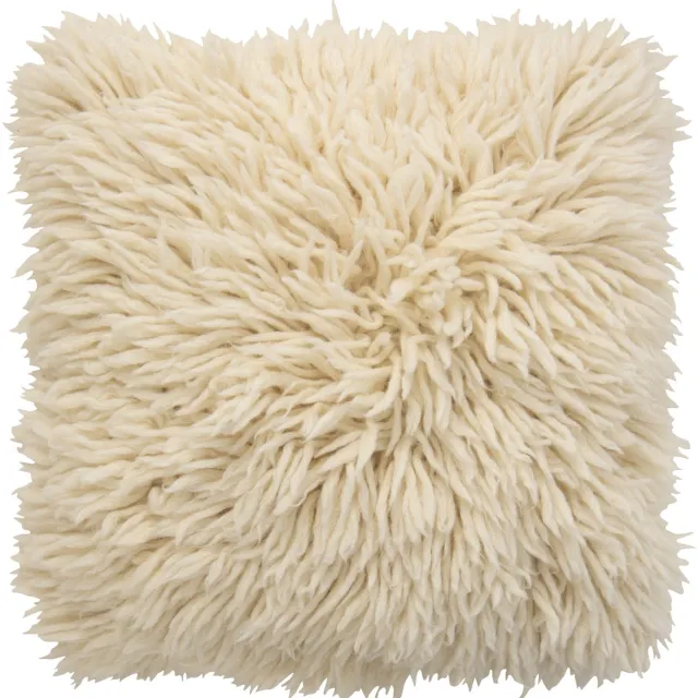 J-Line kussen Lange Bont - wol - ecru Beige