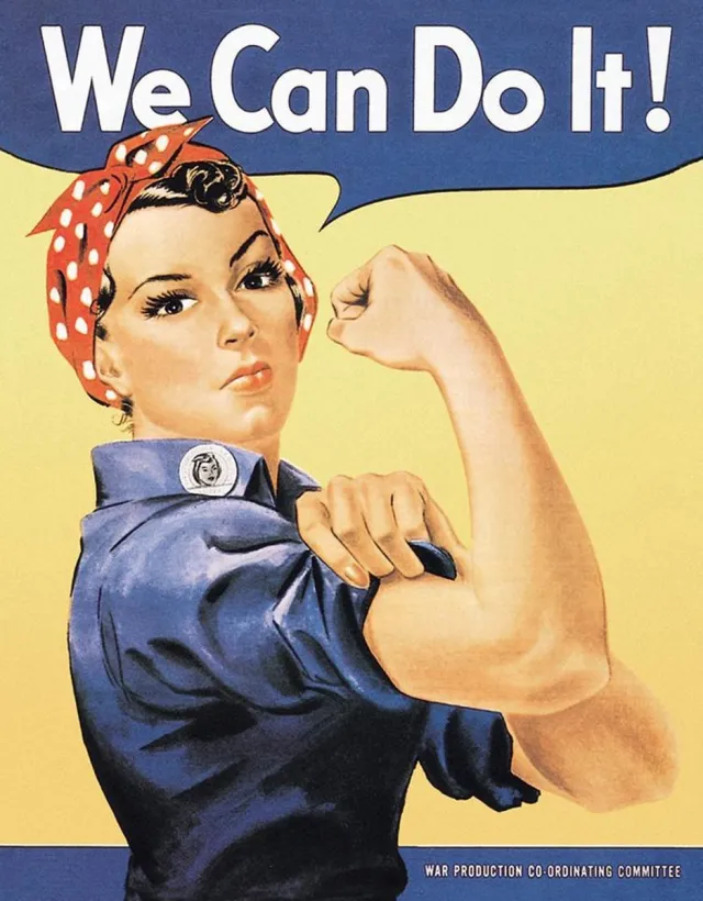 Signs-USA Rosie The Rivetor - Retro Wandbord - Metaal - 30x40 cm Geel
