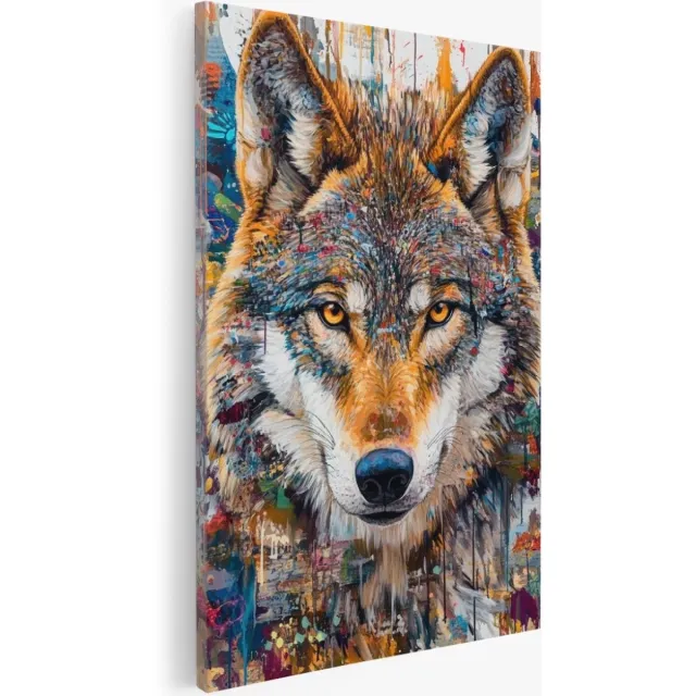 Saammp Canvas Schilderij - Wolf - Abstract - Dieren - Natuur - 100x150 - Foto op canvas - Wanddecoratie - Muurdecoratie Woonkamer - Slaapkamer decoratie - Canvas Print Multicolor