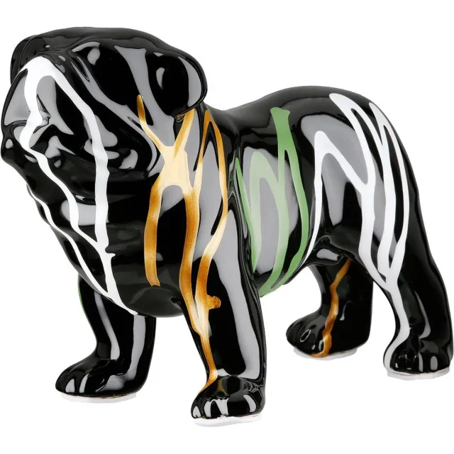 Rawa Geschenken Bulldog staand by Rawa - Keramiek - 10x22x16 cm - Zwart Wit Geel Groen