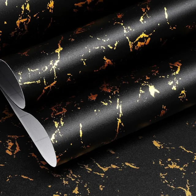 Allecto Plus Provento - Zelfklevende Marmerfolie Zwart Goud 60CM x 5M Keuken Meubelfolie Decoratiefolie