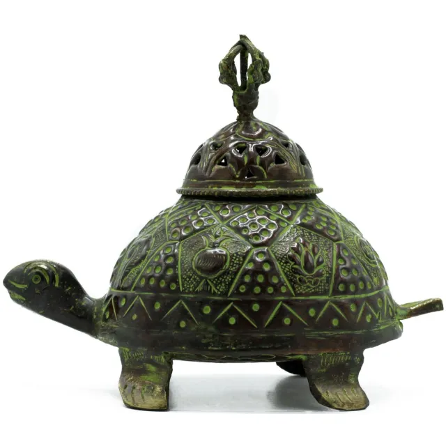 Ancient Wisdom Messing Verdigris Tibetaanse Schildpad Wierookhouder - Groot multicolor