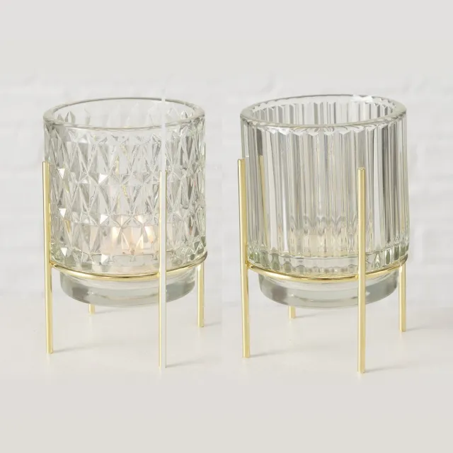 Boltze Sfeerlichten helder glas op goudkleurige voet set van 2 Helder;Goud