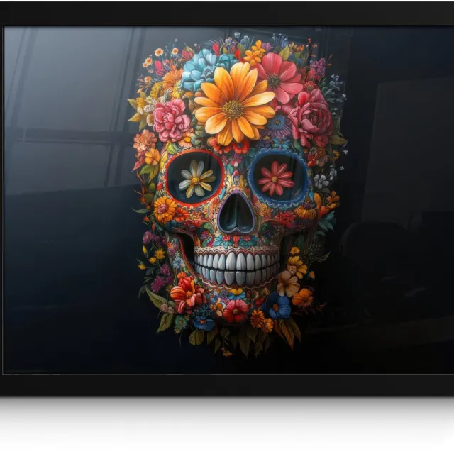 FrameYourWall Poster in lijst - Fotolijst 40x30 cm - Posters - Bloemen - Kleurrijk - Schedel - Posterlijst zwart - Decoratie - Wanddecoratie woonkamer - Muurdecoratie slaapkamer