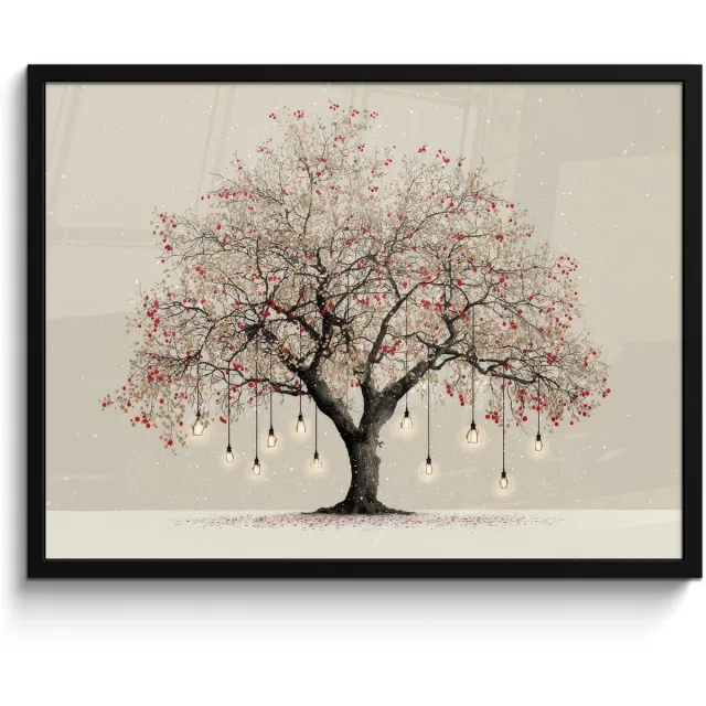 FrameYourWall Poster in lijst - Fotolijst 70x50 cm - Posters - Lichtboom - Winter - Kerst - Meerkleurig - Posterlijst zwart - Decoratie - Wanddecoratie woonkamer - Muurdecoratie slaapkamer - Kerstversiering - Kerstdecoratie voor binnen - Kerstmis