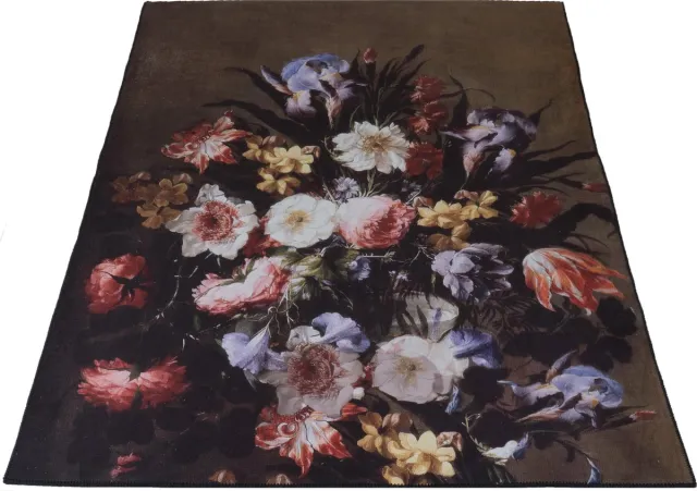 Veer Carpets Vloerkleed Ramos 200 x 290 cm - Laagpolig Synthetisch Vloerkleed – Botanisch / Bloemen Design Zwart