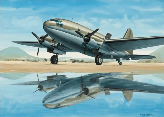 TP Aviation Art Thijs Postma - TP Aviation Art - Poster - Curtiss C-46 Met Water Reflectie - 50x70cm Kleur