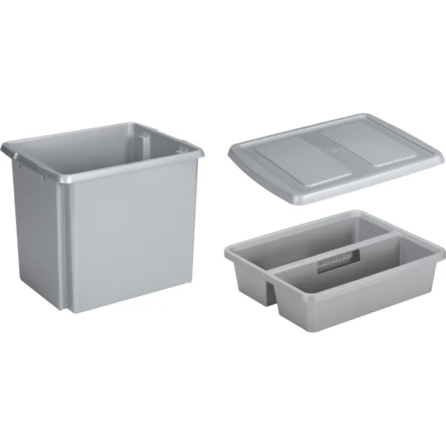 Sunware Nesta kunststof opslagbox 45 liter - lichtgrijs - met deksel - organiser tray - stapelbaar
