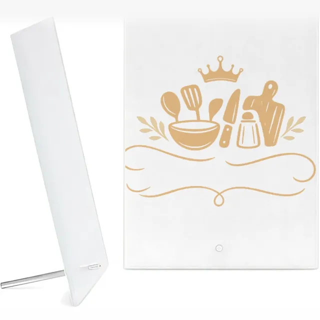 Mr Cadeautjes Glazen fotopaneel Een elegante, humoristische keukenprint met een zelfverzeker - 15 x 20 cm, staand - glas, decoratie, wanddecoratie | cadeau Wit