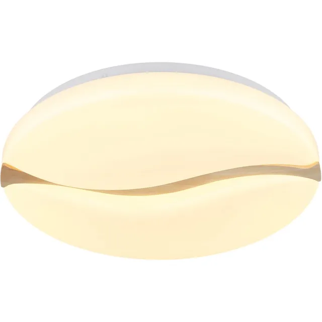 Globo Plafondlamp Woonkamerlamp Houten lamp rond CCT daglicht, metaal hout kunststof, bruin opaal wit, 1x LED 24W 1850lm warm wit-koud wit, DxH 39x8 cm