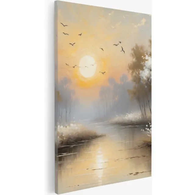 Saammp Canvas Schilderij - witte landschap met zon - Natuur - 40x60 - Foto op canvas - Wanddecoratie - Muurdecoratie Woonkamer - Slaapkamer decoratie - Canvas Print Multicolor