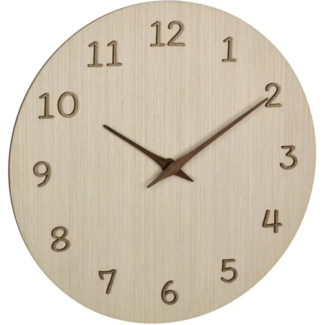 Ibenzoa Stijlvolle analoge wandklok van hout met 3D-cijfers en wijzers, 30 cm diameter, bruin Naturel