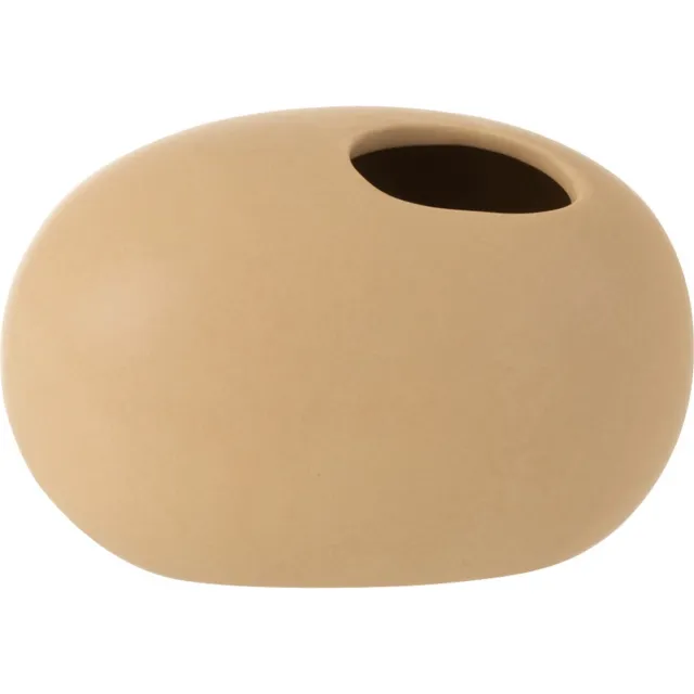 J-Line vaas Ovaal - keramiek - beige - small - 2 stuks - Ø 10 cm