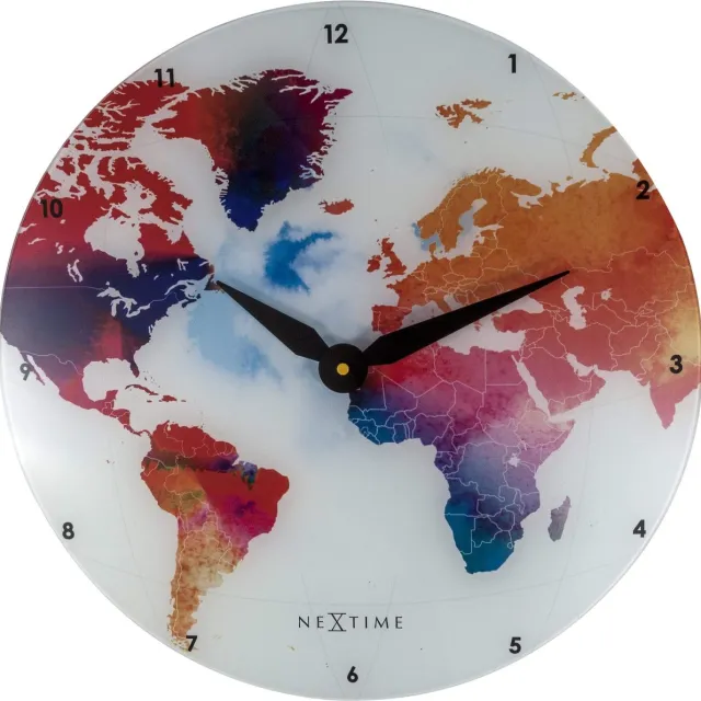 NeXtime Stille Wandklok - 43cm -Glas - Multicolor-'Colorful World' Meerkleurig