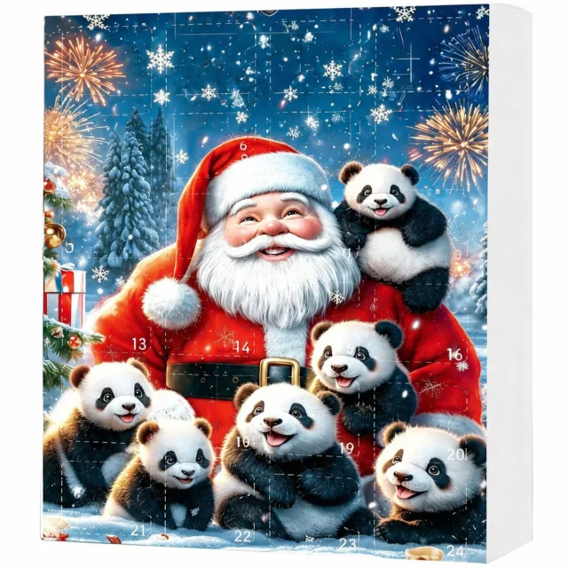 SWGOTA Adventskalender 2026 met 24 acryl pandahangers - Goudkleurige ophangkoorden - Voor kerstboom en rugzak - In kartonnen doos Zwart