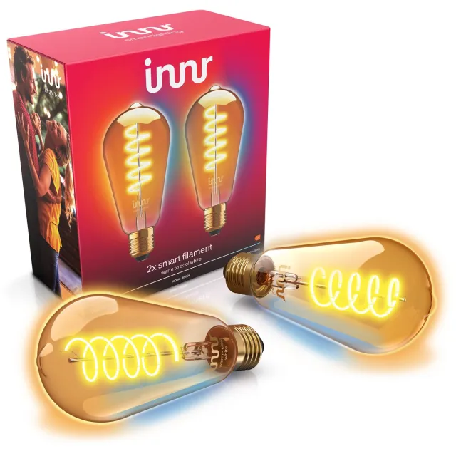 innr E27 filament lamp - geschikt voor Philips Hue - Zigbee - LED smart bulb - warmwit tot koelwit licht - Edison - slimme verlichting - 620 lumen - dimbaar - 2 pack