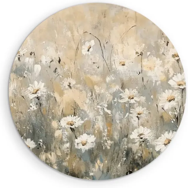 Saammp Forex Muurcirkel - Rustige Weide met Witte Madeliefjes - Natuur - Romantisch Abstract - Ø 80 - Wandcirkel - Wanddecoratie Cirkel - Muurdecoratie Woonkamer - Kantoor Decoratie