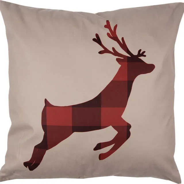 Clayre & Eef Kussenhoes 45x45 cm Rood Bruin Polyester Hert