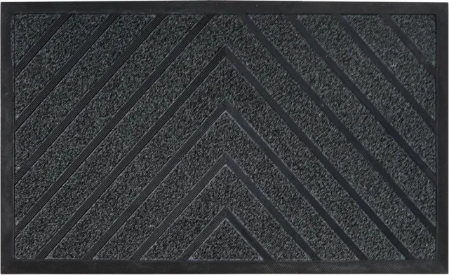 Eurocatch Deurmat Binnen Antislip - Droogloopmat Maat L 45*75cm - Vuilabsorberend - V-Patroon - Zwart
