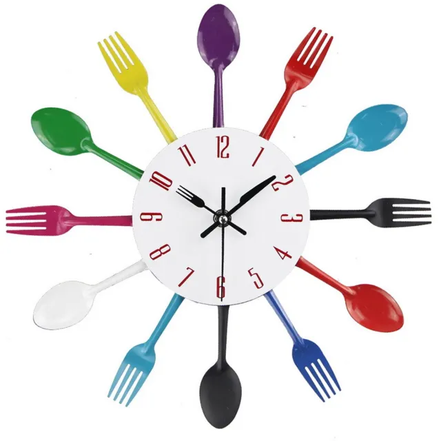 Ynkkvre Design Wandklok Keuken – Analoge Keukenklok met Bestek Wijzers – Metalen Wandklok voor Binnen & Buiten – Moderne Keukendecoratie meerkleurig