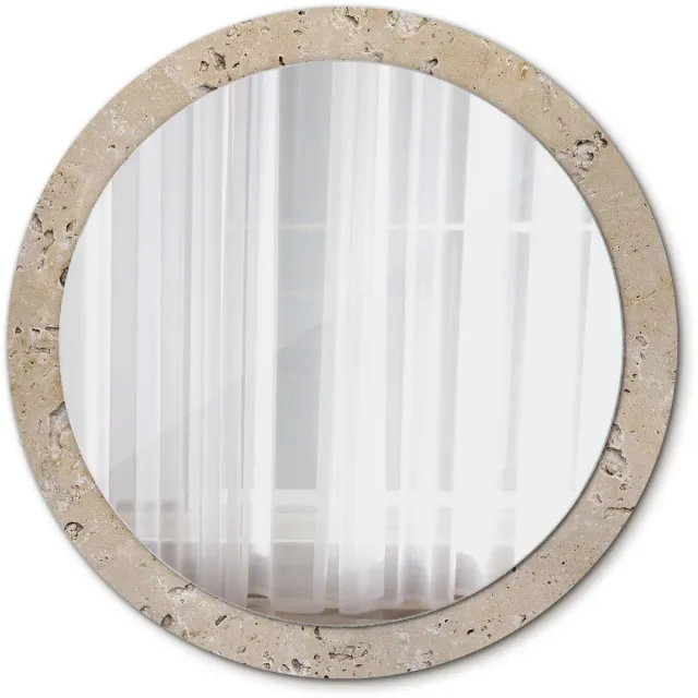 TULUP Spiegel - Ronde Spiegel - Spiegel op gehard Glas - Steenimitatie - Diameter: 90 cm - Decoratieve spiegel met patroon - Spiegel voor elke ruimte - Beige - Premium Spiegel - Industrieel Spiegel - Spiegelmontageset Beige Steenimitatie