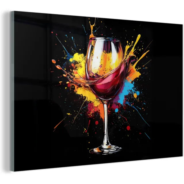 Unyqoos Moderne glazen wanddecoratie met kleurrijke print voor iedere ruimte 60 x 40 cm wijn