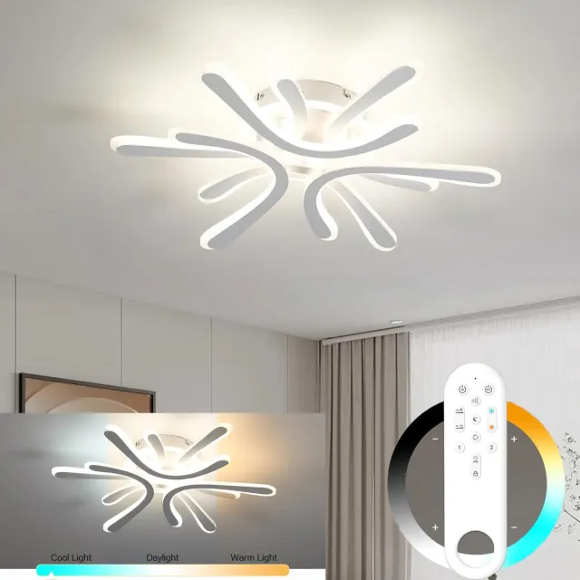 Amdelne LED Plafondlamp Wit ‑ Uniek Zes‑bloem Ontwerp ‑ 40W ‑ 4200LM ‑ 3000K‑6000K ‑ Dimbaar Afstandsbediening ‑ Plafonniere voor Woonkamer | Eetkamer | Slaapkamer