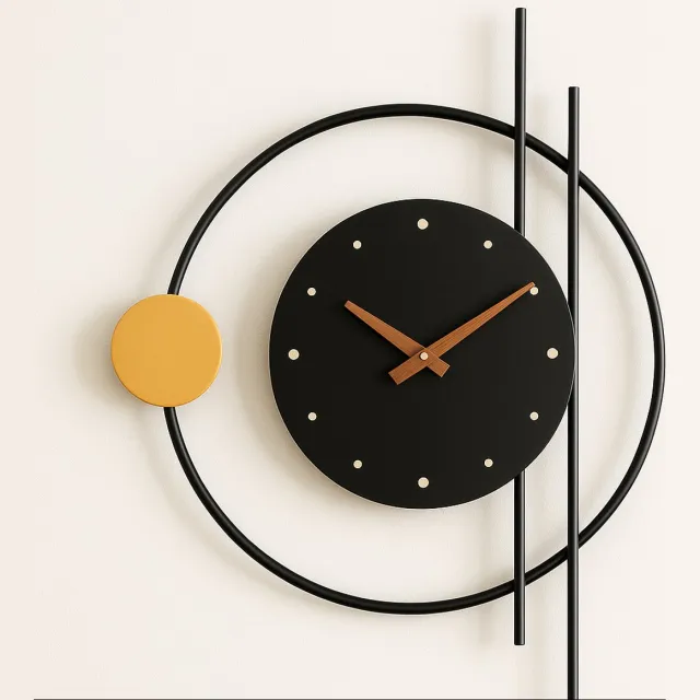 LUXALIVING Wandklok – Moderne zwart Klok -Muurklok zwart -Wandklok Metaal zonder cijfers - Rond 50cm
