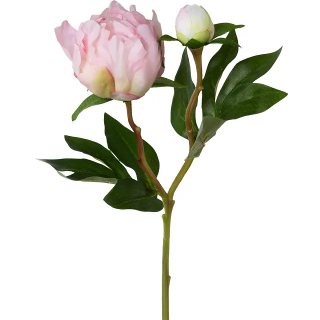 Flourify , Pioenroos - 7 stuks - kunstbloem - kunstplant - roze/groen - 46 cm