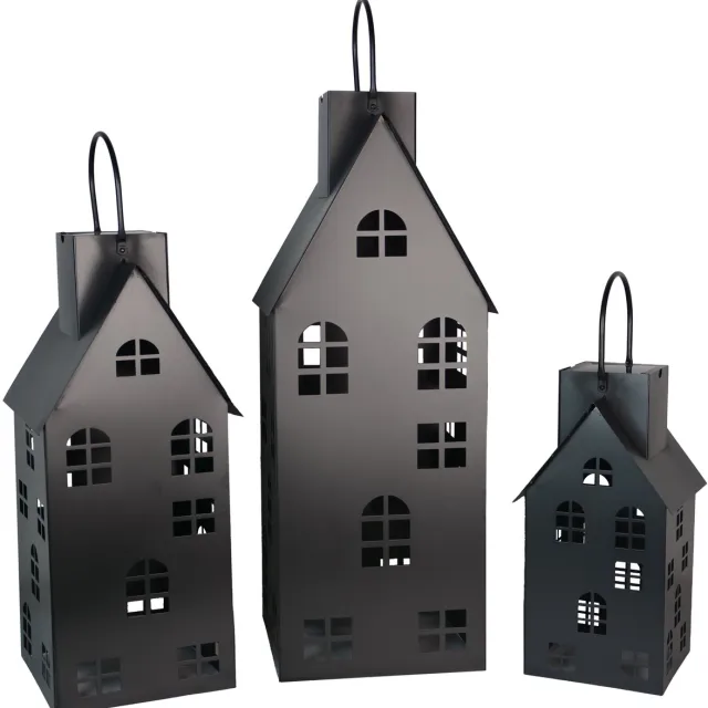 UNUS Solar tuinlamp huis metalen huizen groot 80 cm zwart solarlamp lichthuisje voor buiten